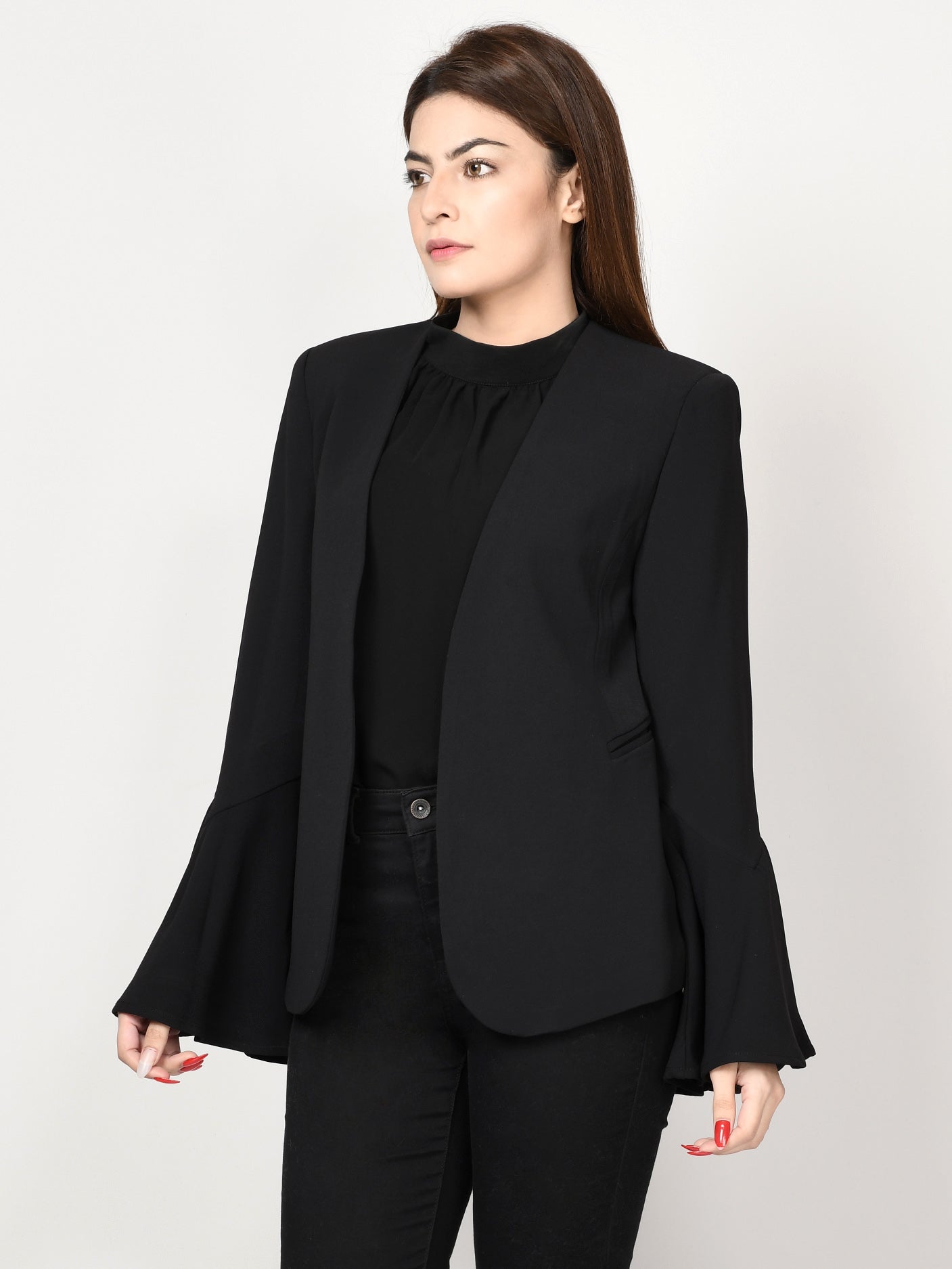 Limelight - Ruffle Sleeved Coat - Black