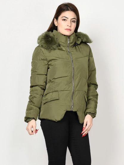 Limelight - Faux Fur Puffer Jacket - Army Green