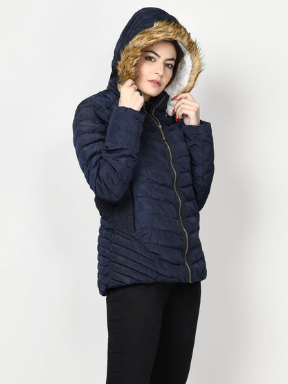 Limelight - Faux Fur Puffer Jacket - Dark Blue