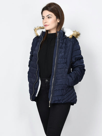 Limelight - Faux Fur Puffer Jacket - Dark Blue