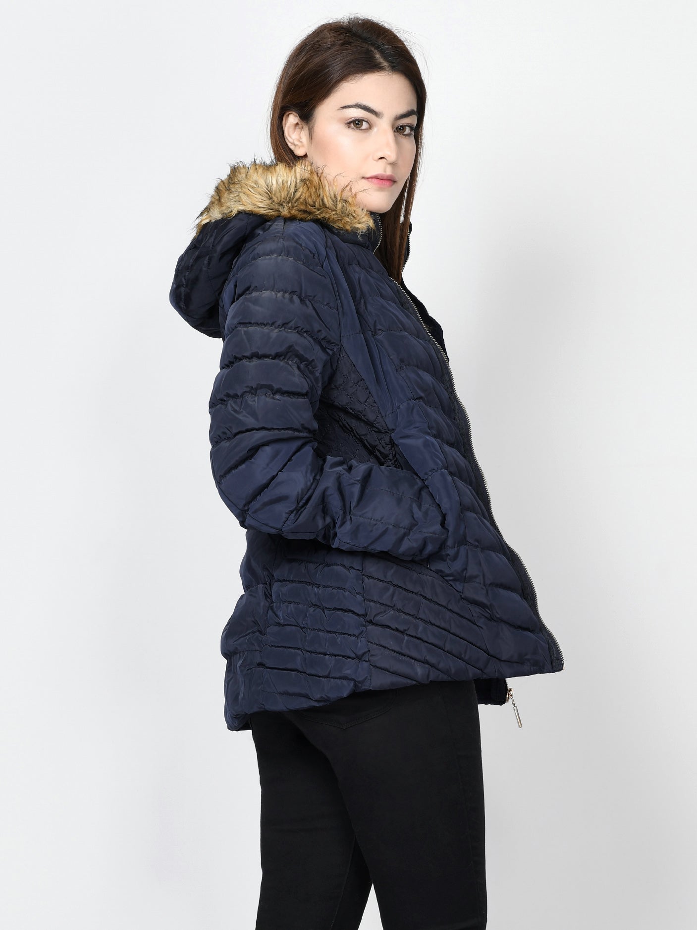 Limelight - Faux Fur Puffer Jacket - Dark Blue