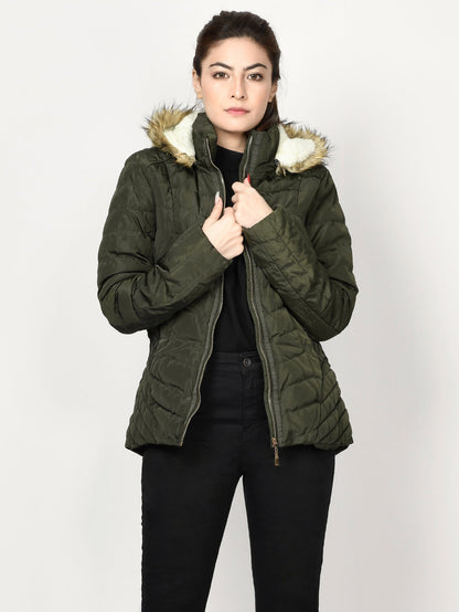 Limelight - Faux Fur Puffer Jacket - Army Green