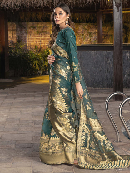 Limelight - 2 Piece Yarn Dyed Saree-Embroidered (Unstitched)