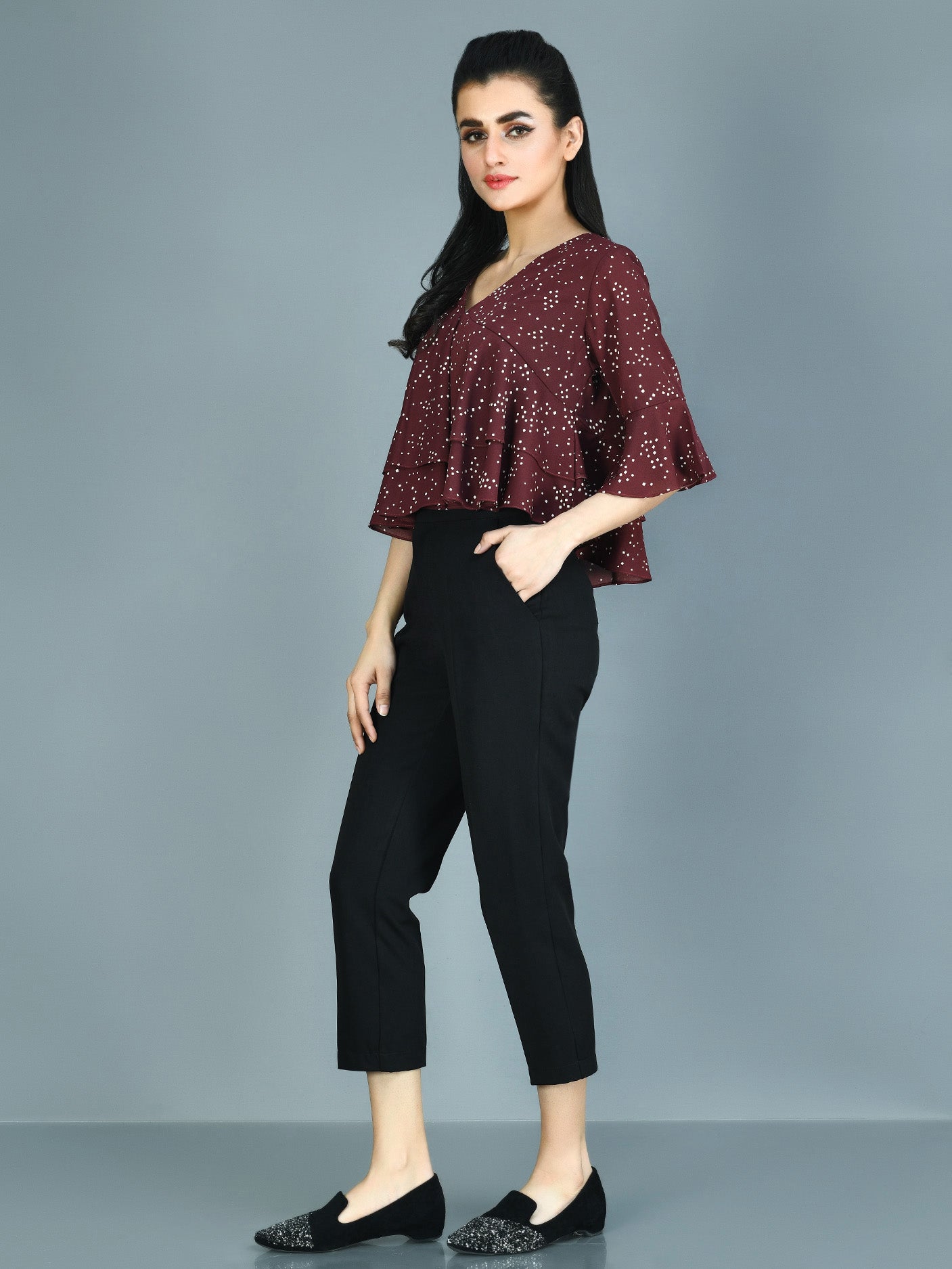 Limelight - Dotted Ruffled Top