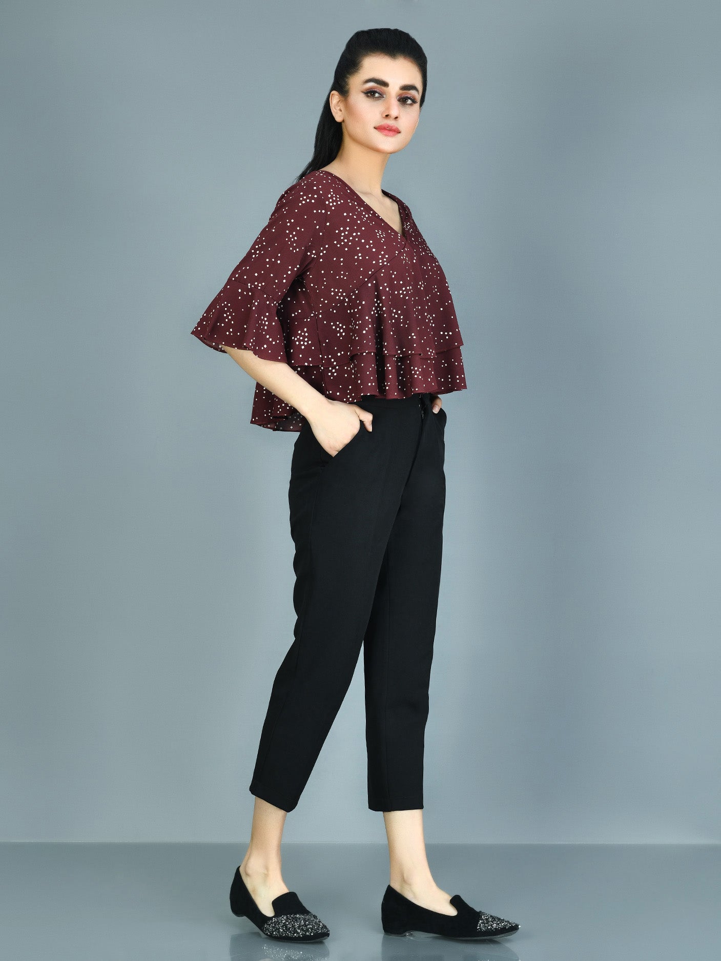 Limelight - Dotted Ruffled Top