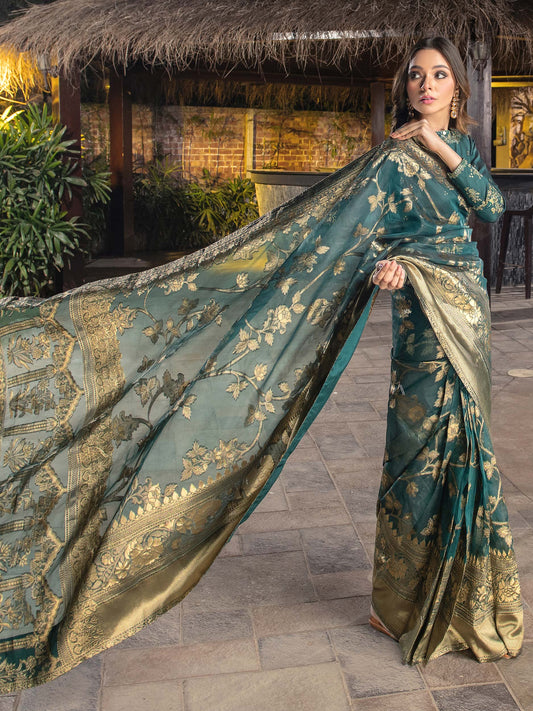 Limelight - 2 Piece Yarn Dyed Saree-Embroidered (Unstitched)
