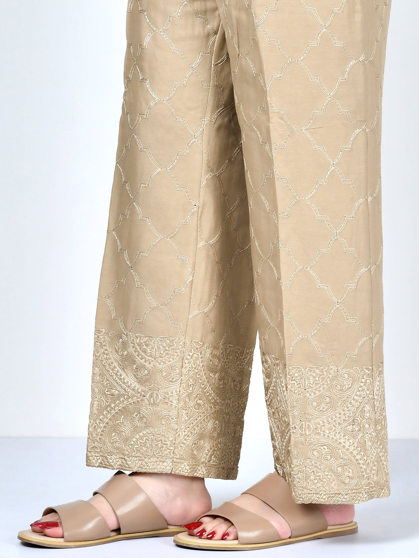 Embroidered Satin Pants