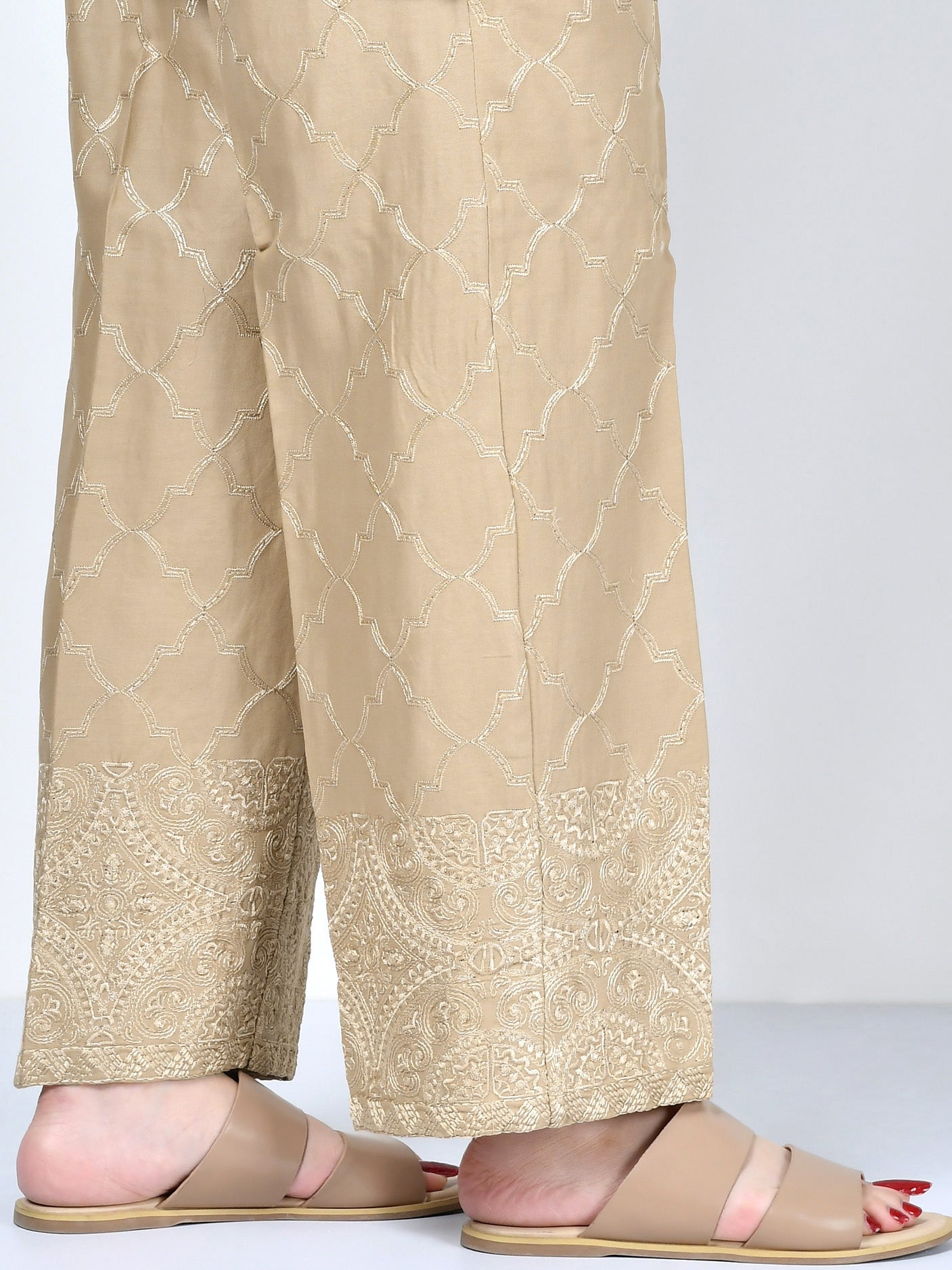 Embroidered Satin Pants