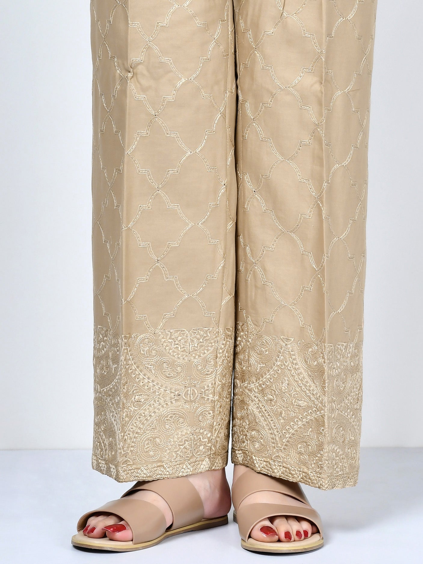 Embroidered Satin Pants