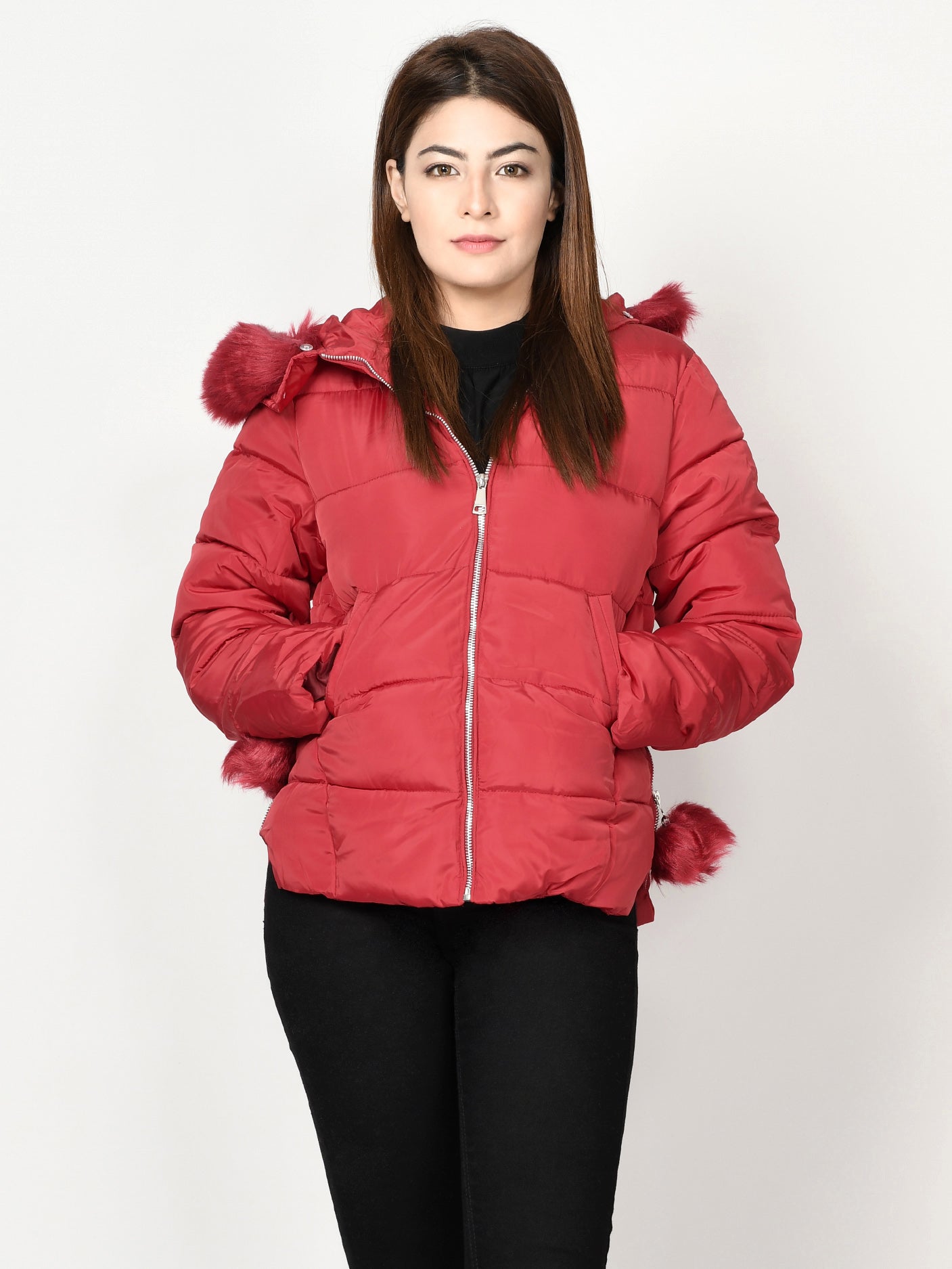 Limelight - Faux Fur Puffer Jacket - Red