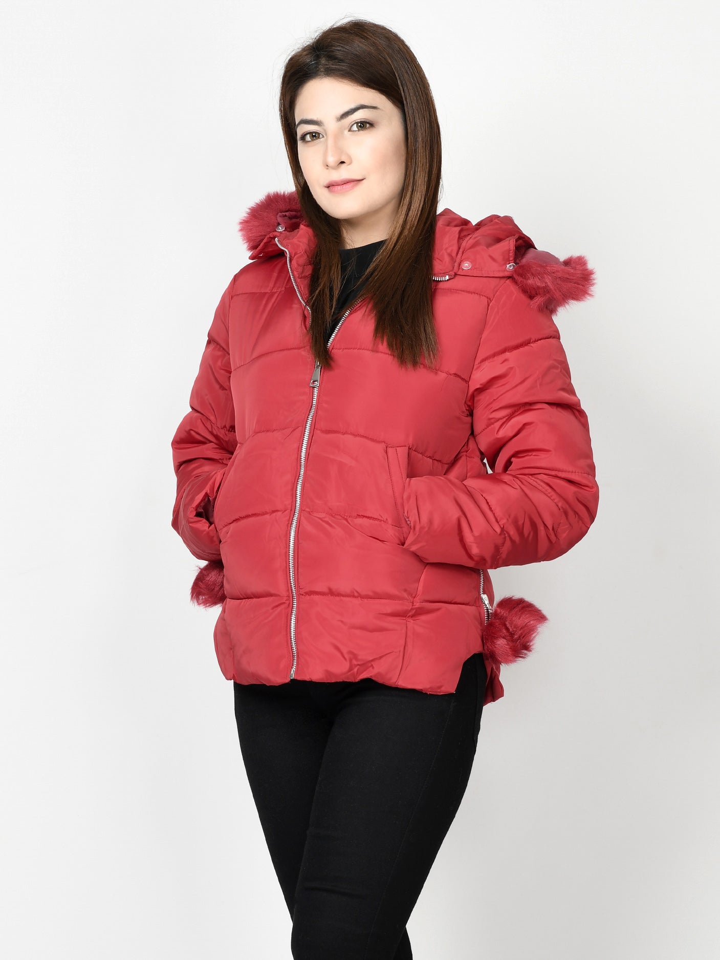 Limelight - Faux Fur Puffer Jacket - Red