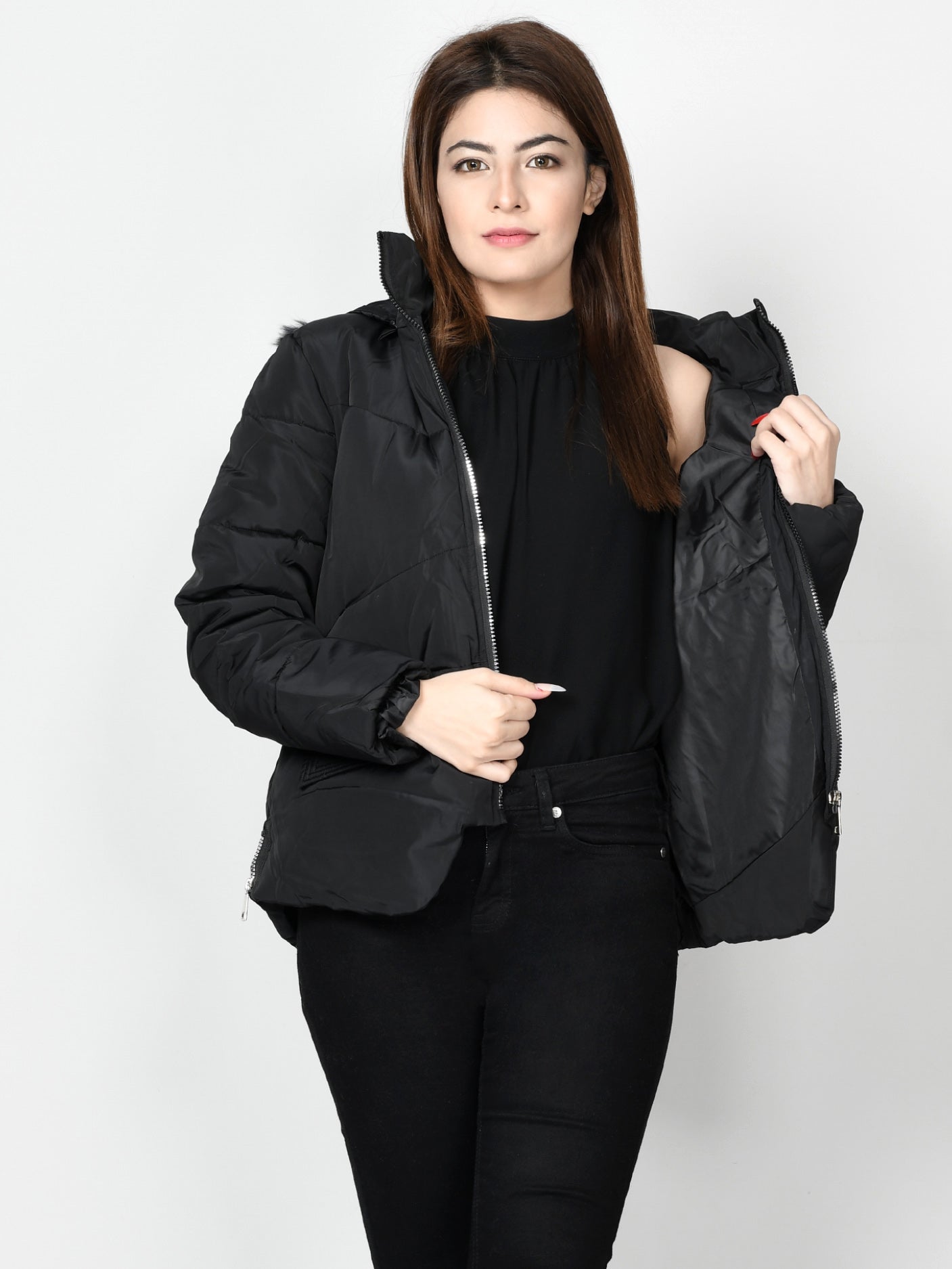 Limelight - Faux Fur Puffer Jacket - Black