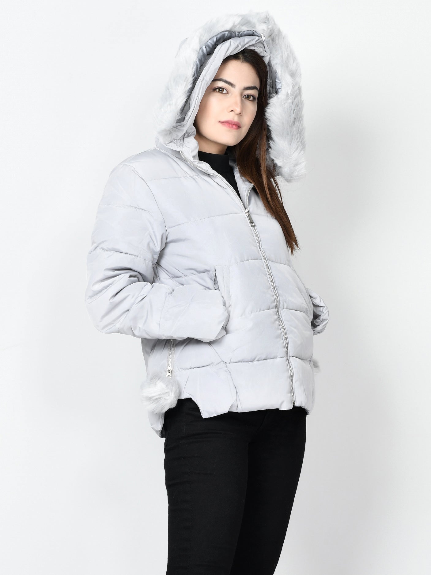 Limelight - Faux Fur Puffer Jacket - Grey