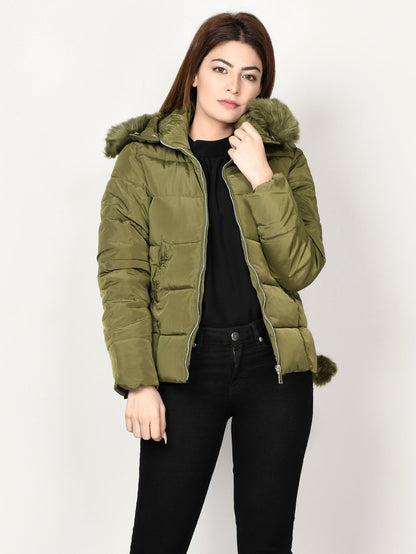 Limelight - Faux Fur Puffer Jacket - Army Green