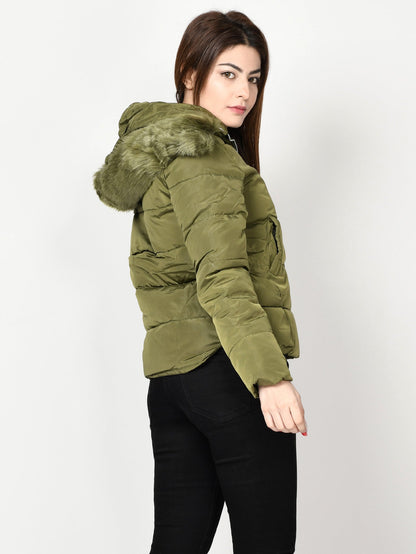 Limelight - Faux Fur Puffer Jacket - Army Green