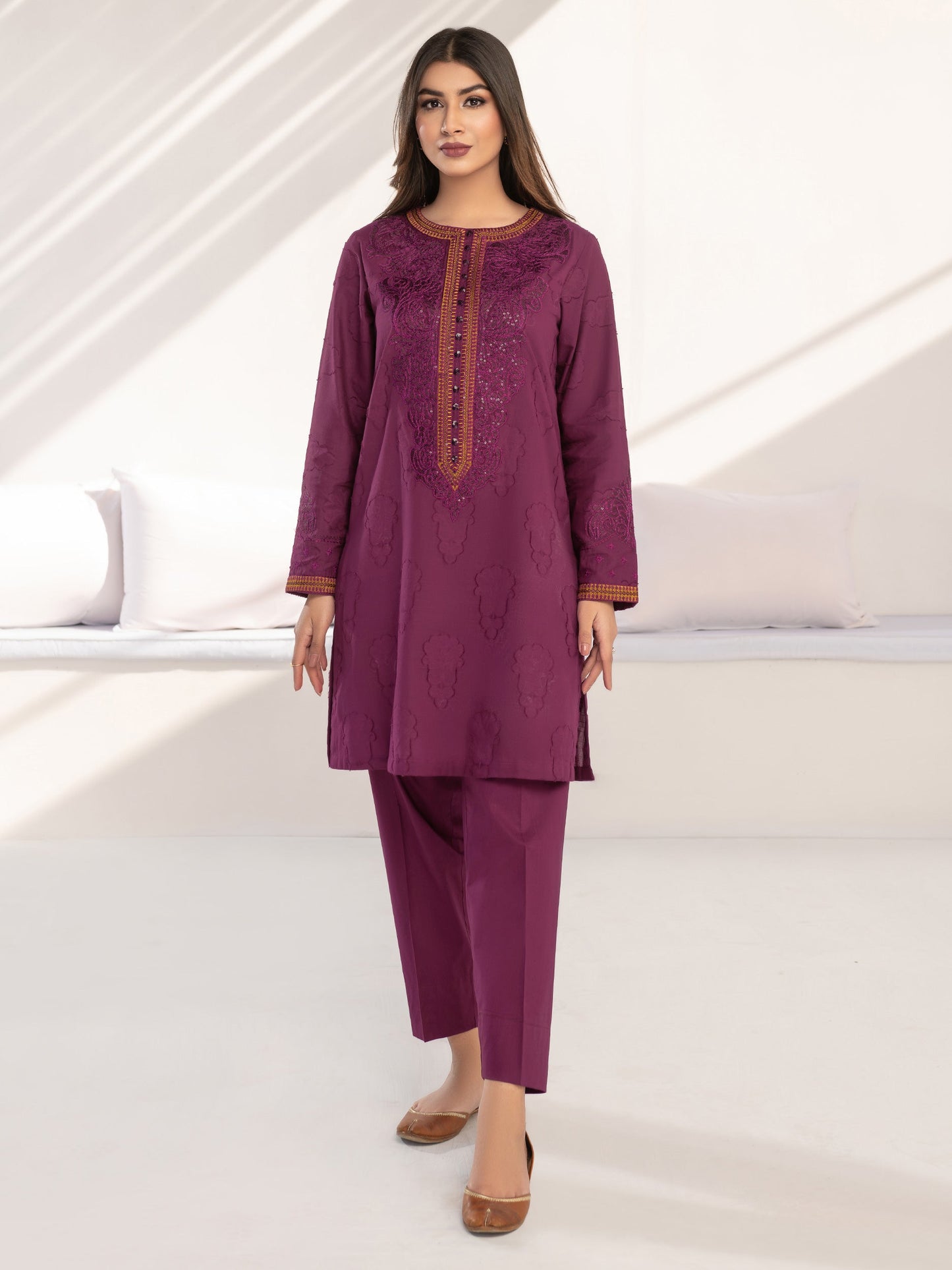 Limelight - 2 Piece Self-Jacquard Suit-Embroidered (Unstitched)