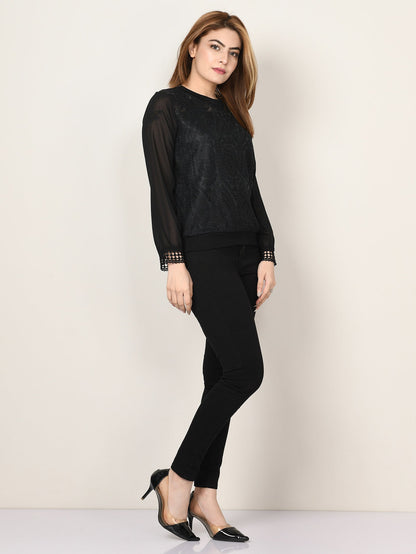 Limelight - Embroidered Net Chiffon Top