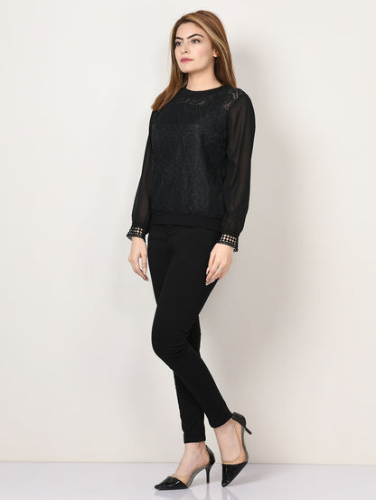 Limelight - Embroidered Net Chiffon Top