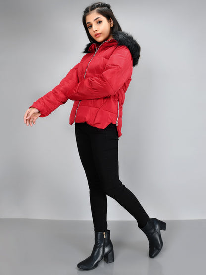 Limelight - Faux Fur Puffer Jacket - Red