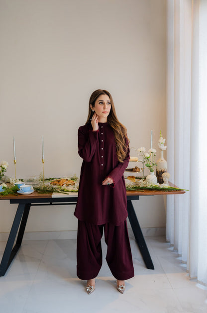 Sammy K - Deep Maroon karandi kurta shalwar