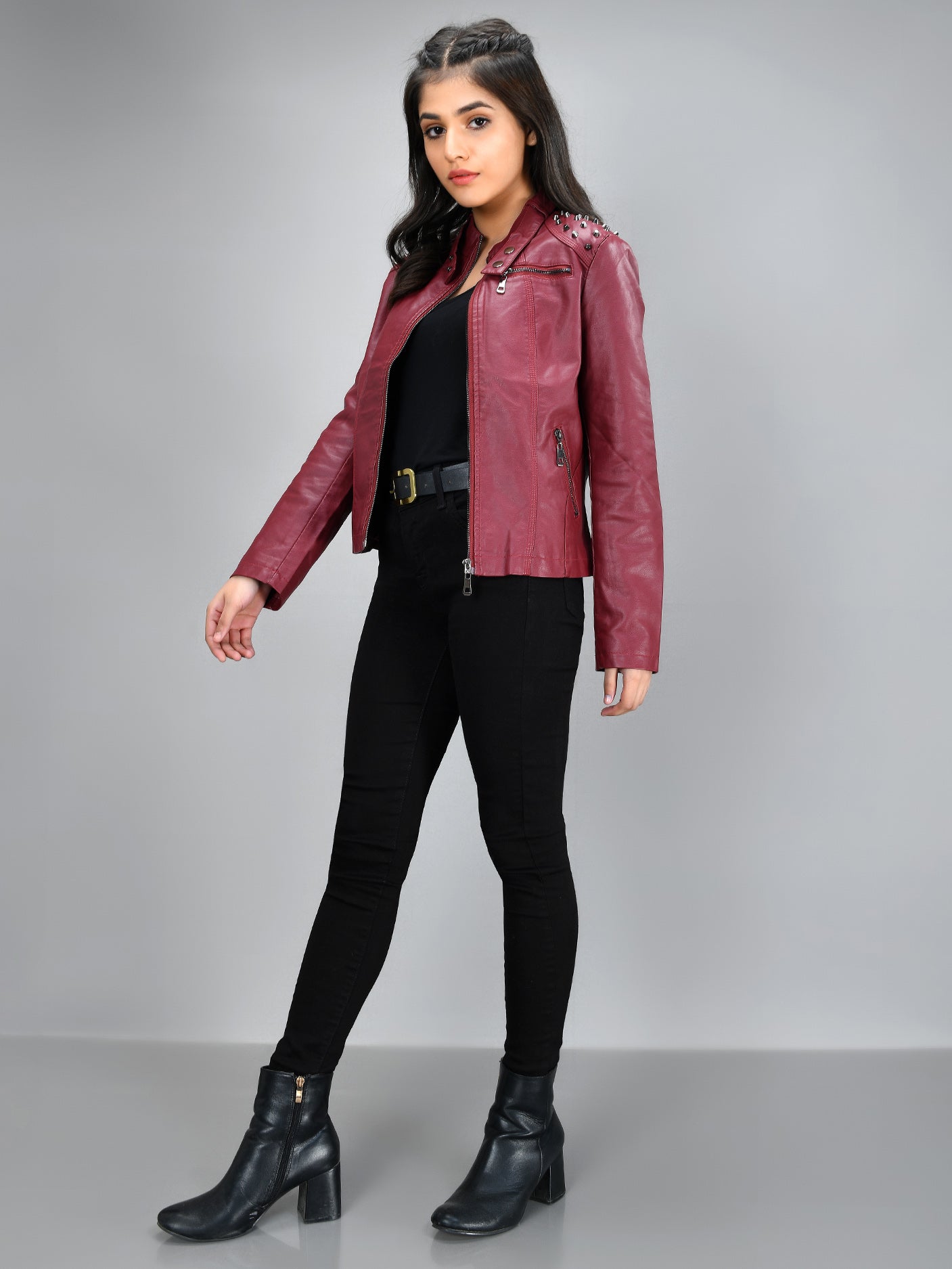 Limelight - Studded Leather Jacket - Maroon