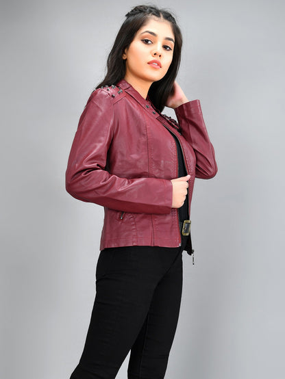 Limelight - Studded Leather Jacket - Maroon