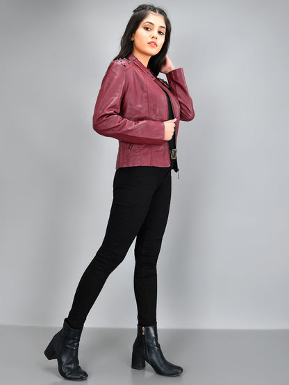 Limelight - Studded Leather Jacket - Maroon