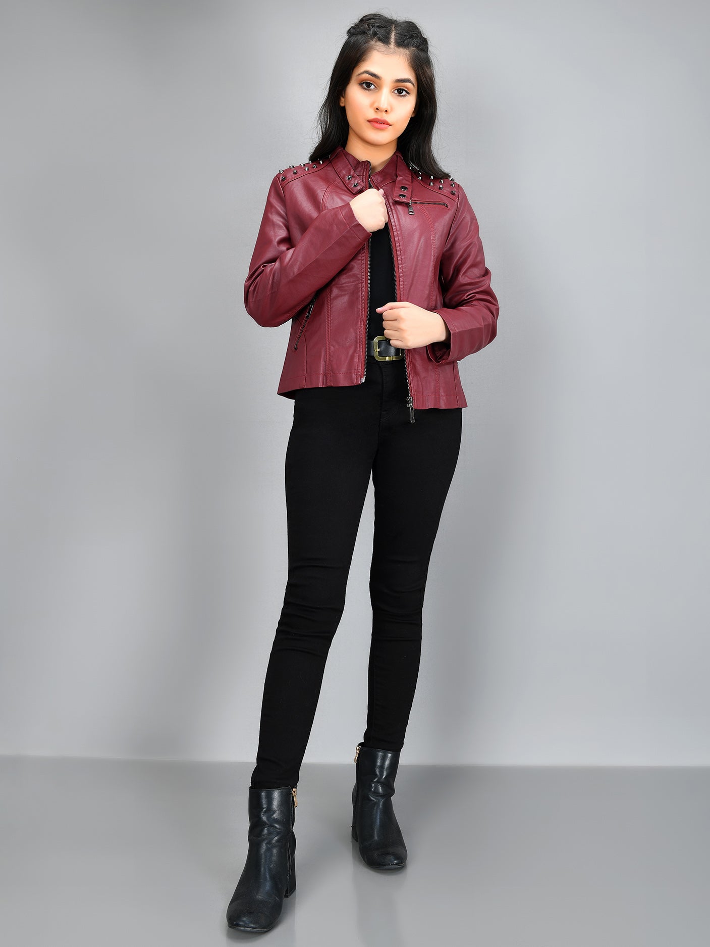 Limelight - Studded Leather Jacket - Maroon