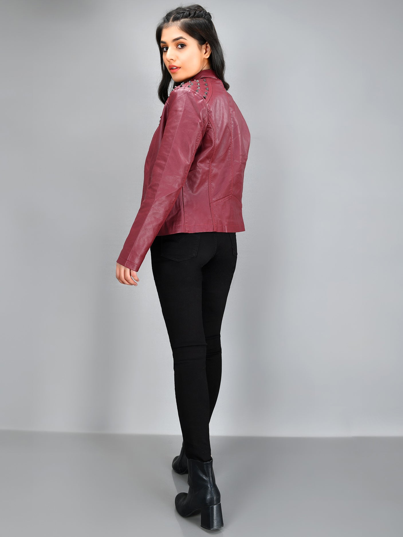 Limelight - Studded Leather Jacket - Maroon