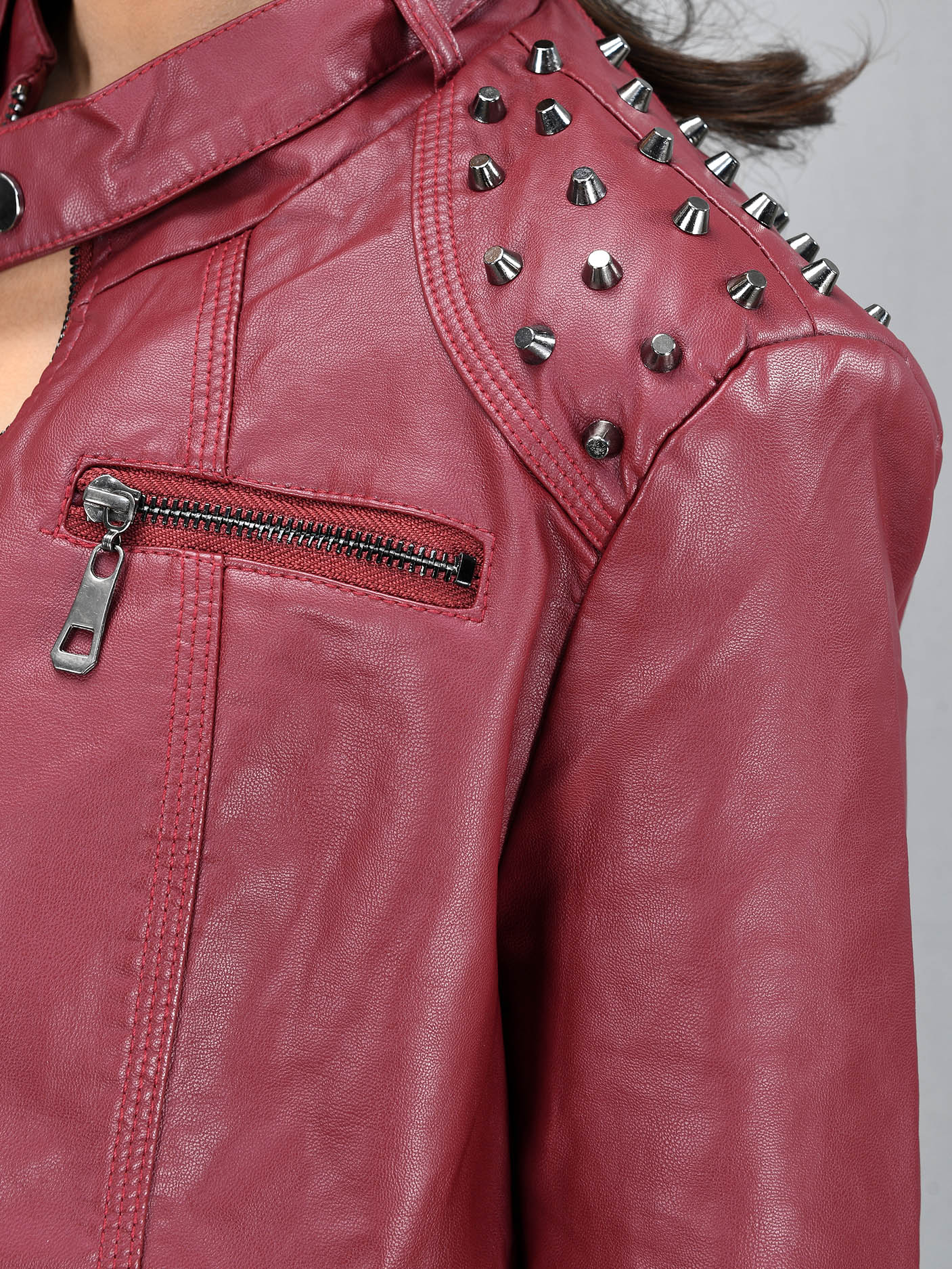 Limelight - Studded Leather Jacket - Maroon