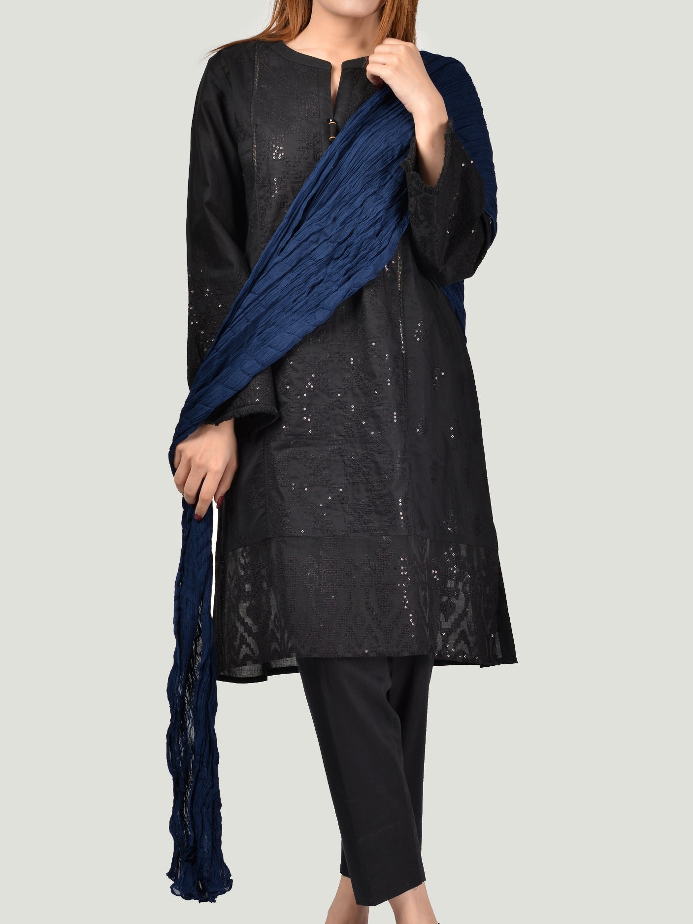 Limelight - Crushed Dupatta - Dark Blue