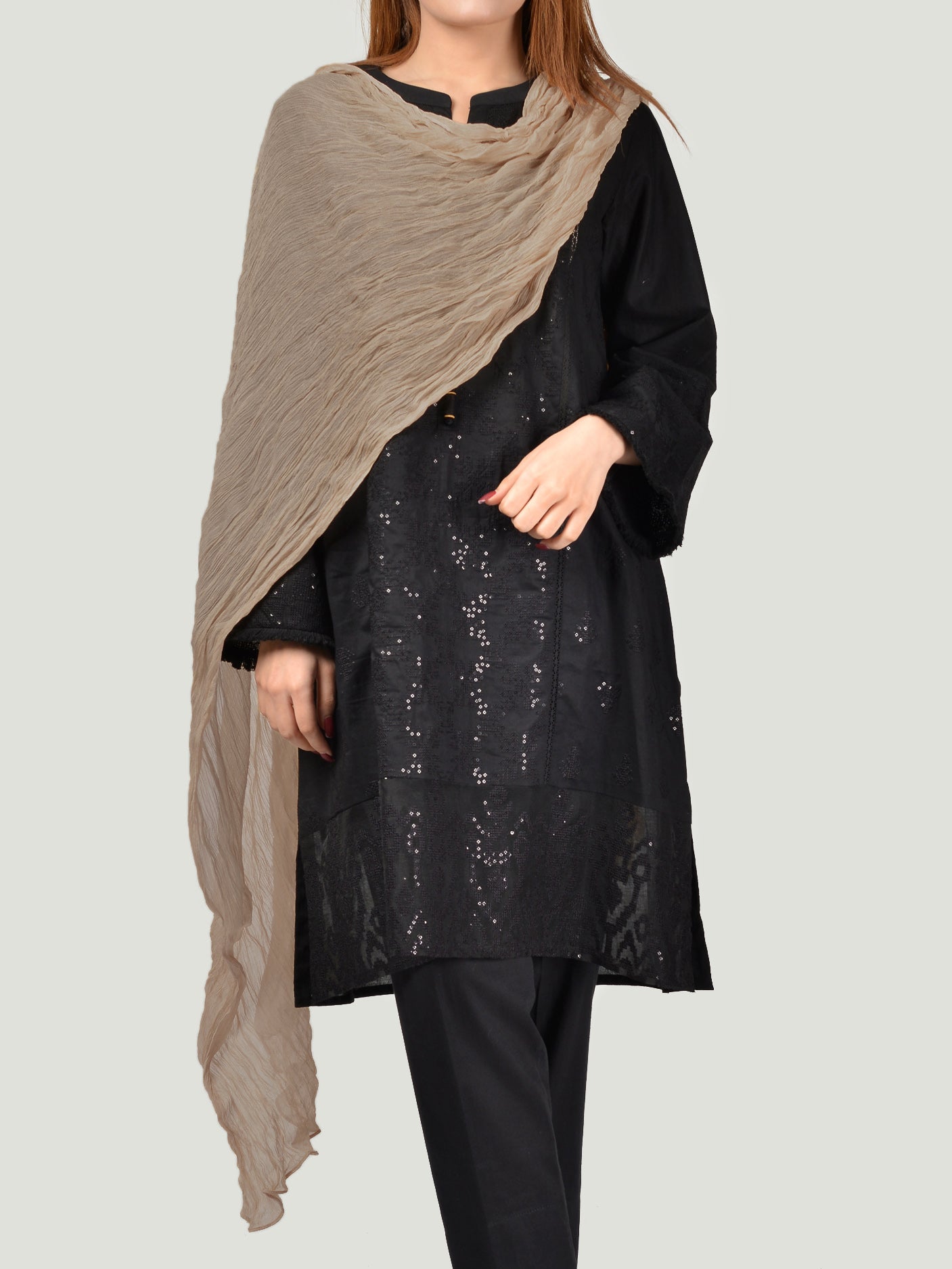 Limelight - Crinkle Chiffon Dupatta - Light Brown