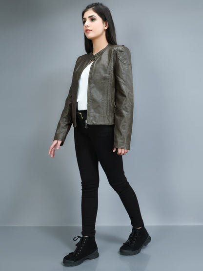 Limelight - Patterned Leather Jacket - Army green