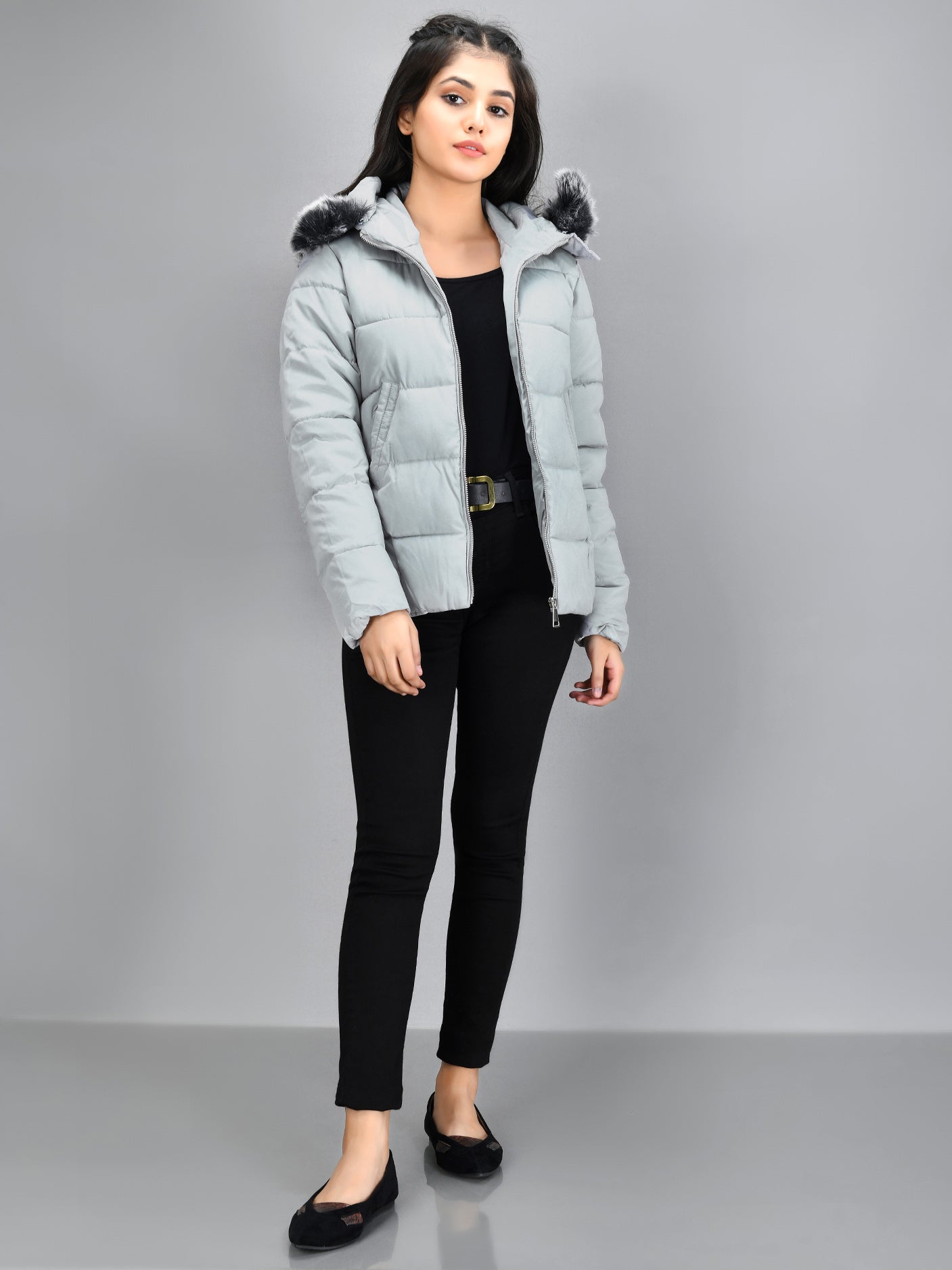 Limelight - Faux Fur Puffer Jacket - Light Grey