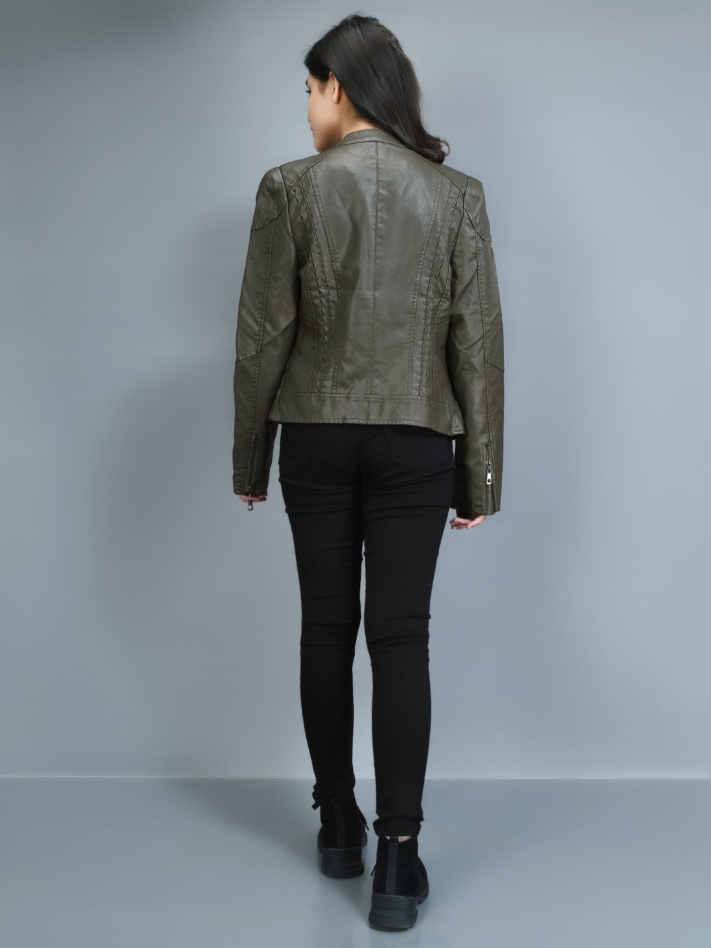 Limelight - Patterned Leather Jacket - Army green