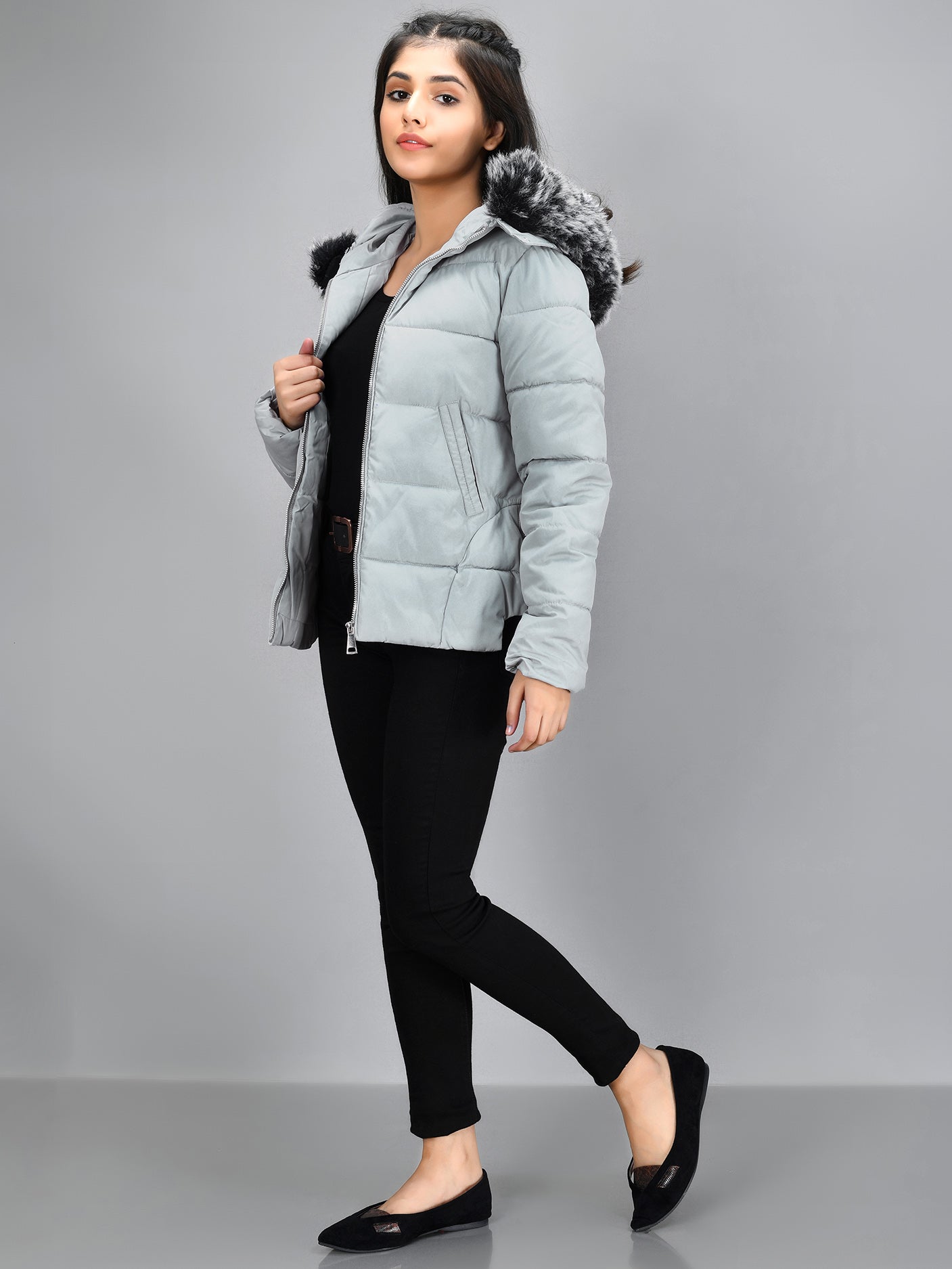 Limelight - Faux Fur Puffer Jacket - Light Grey