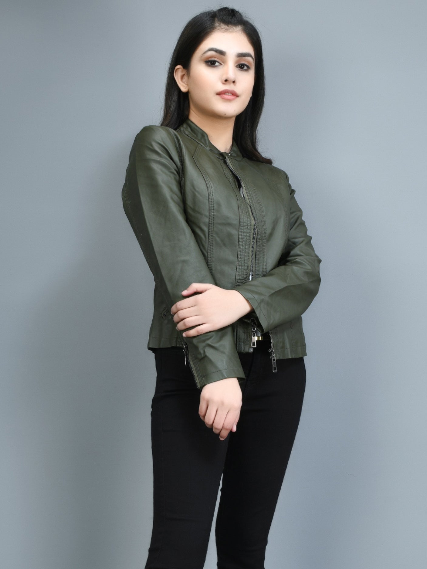 Limelight - Classic Leather Jacket - Army green