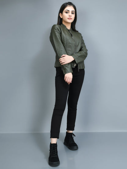 Limelight - Classic Leather Jacket - Army green