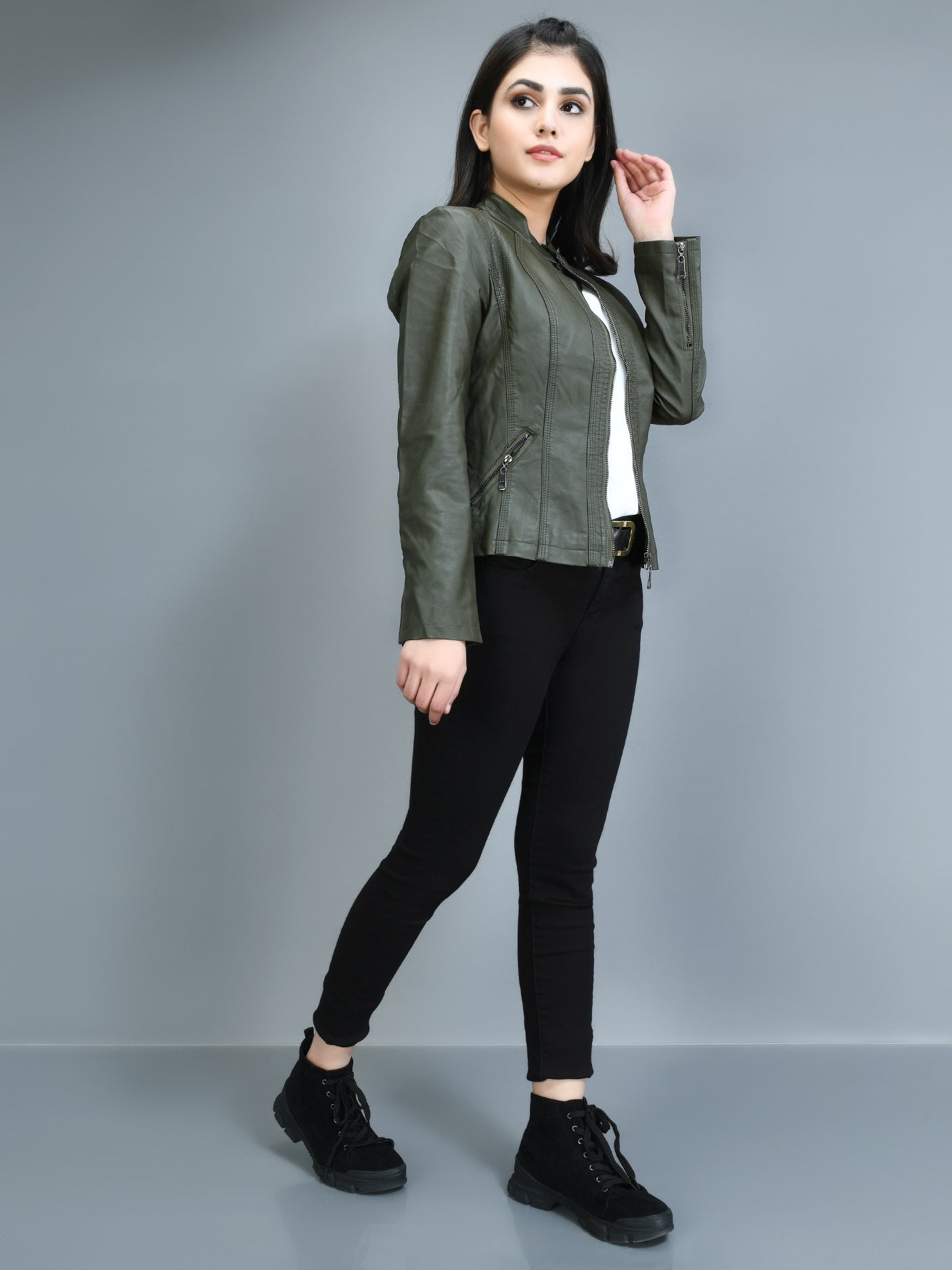 Limelight - Classic Leather Jacket - Army green