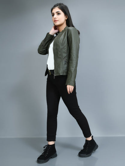 Limelight - Classic Leather Jacket - Army green