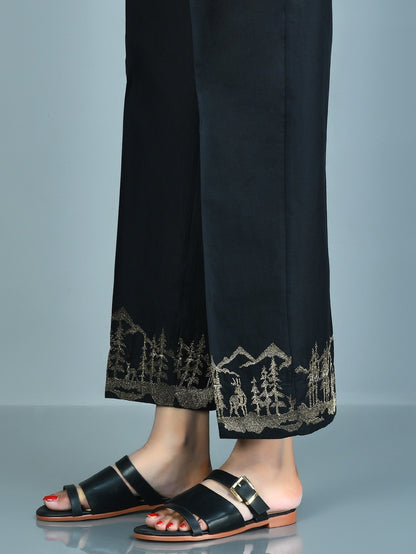 Embroidered Cambric Pants - Black