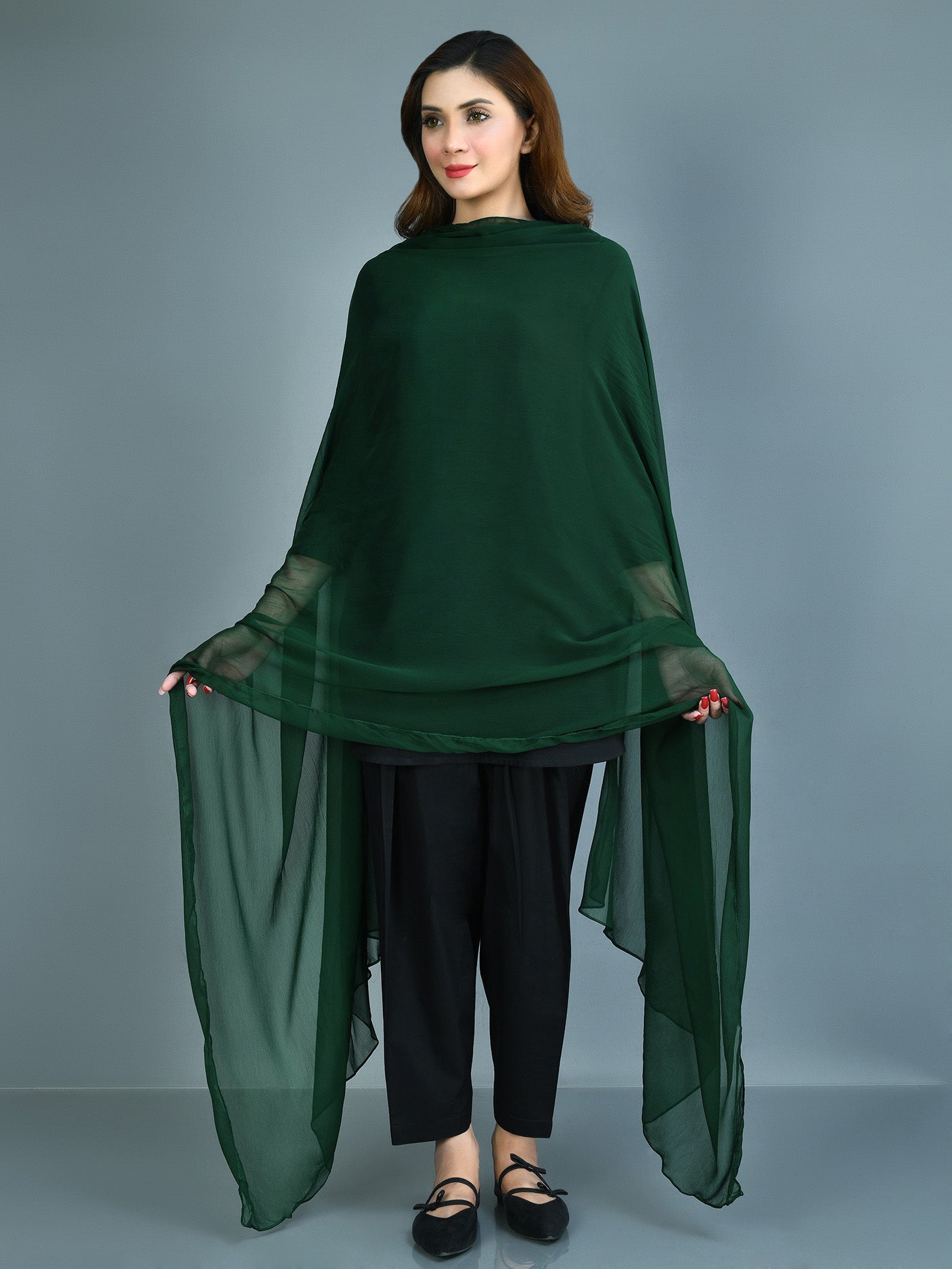 Limelight - Chiffon Dupatta - Bottle Green