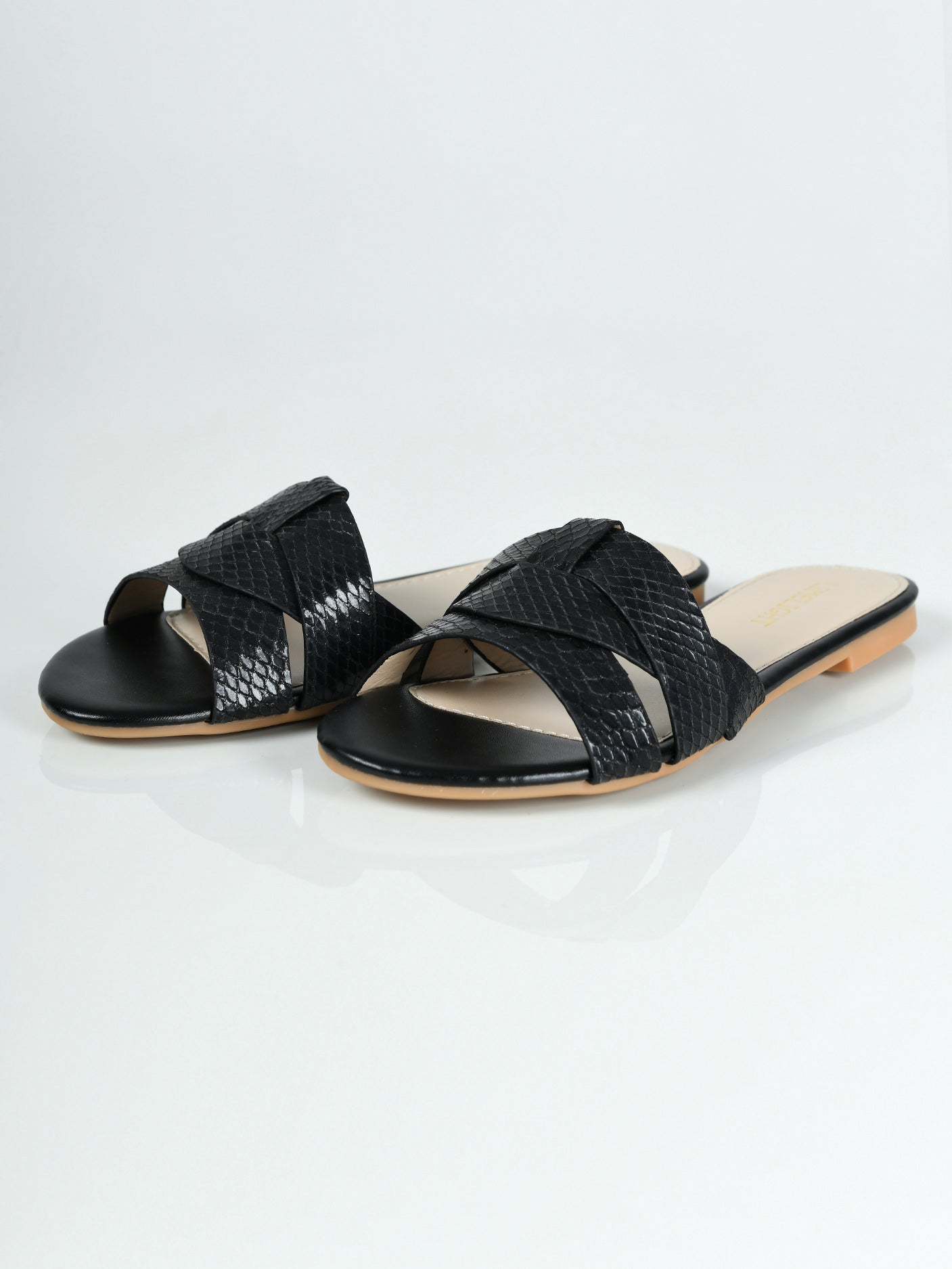 Limelight - Textured Flat Sandals - Black