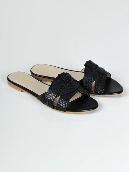 Limelight - Textured Flat Sandals - Black