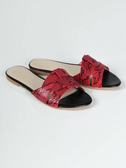 Limelight - Textured Flat Sandals - Red