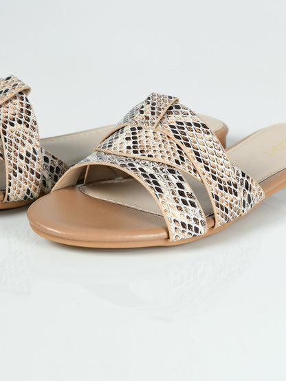 Limelight - Textured Flat Sandals - Beige