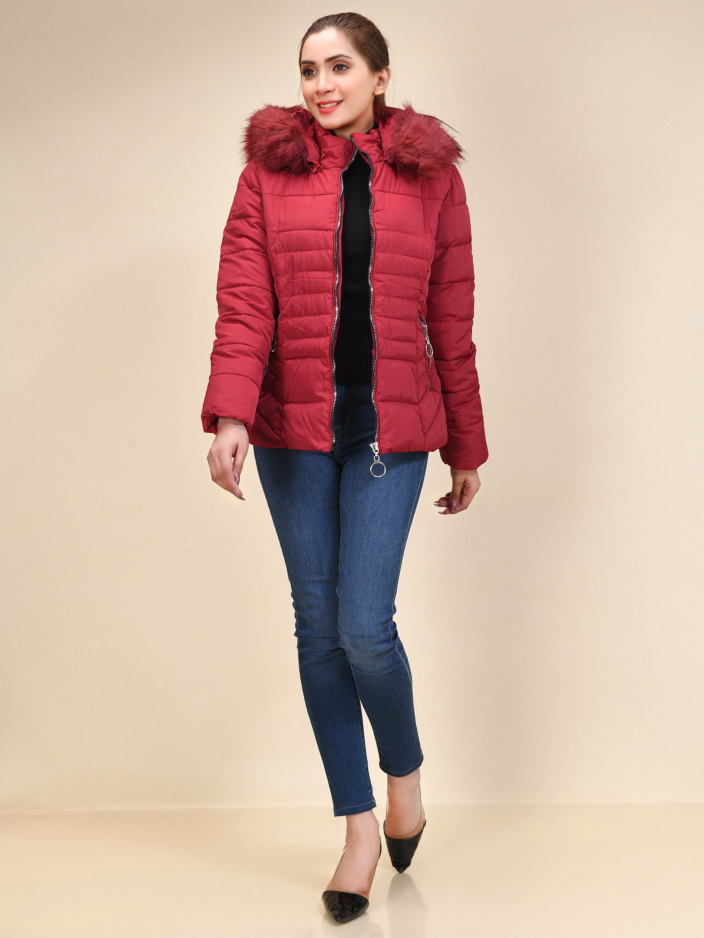 Limelight - Faux Fur Puffer Jacket - Red