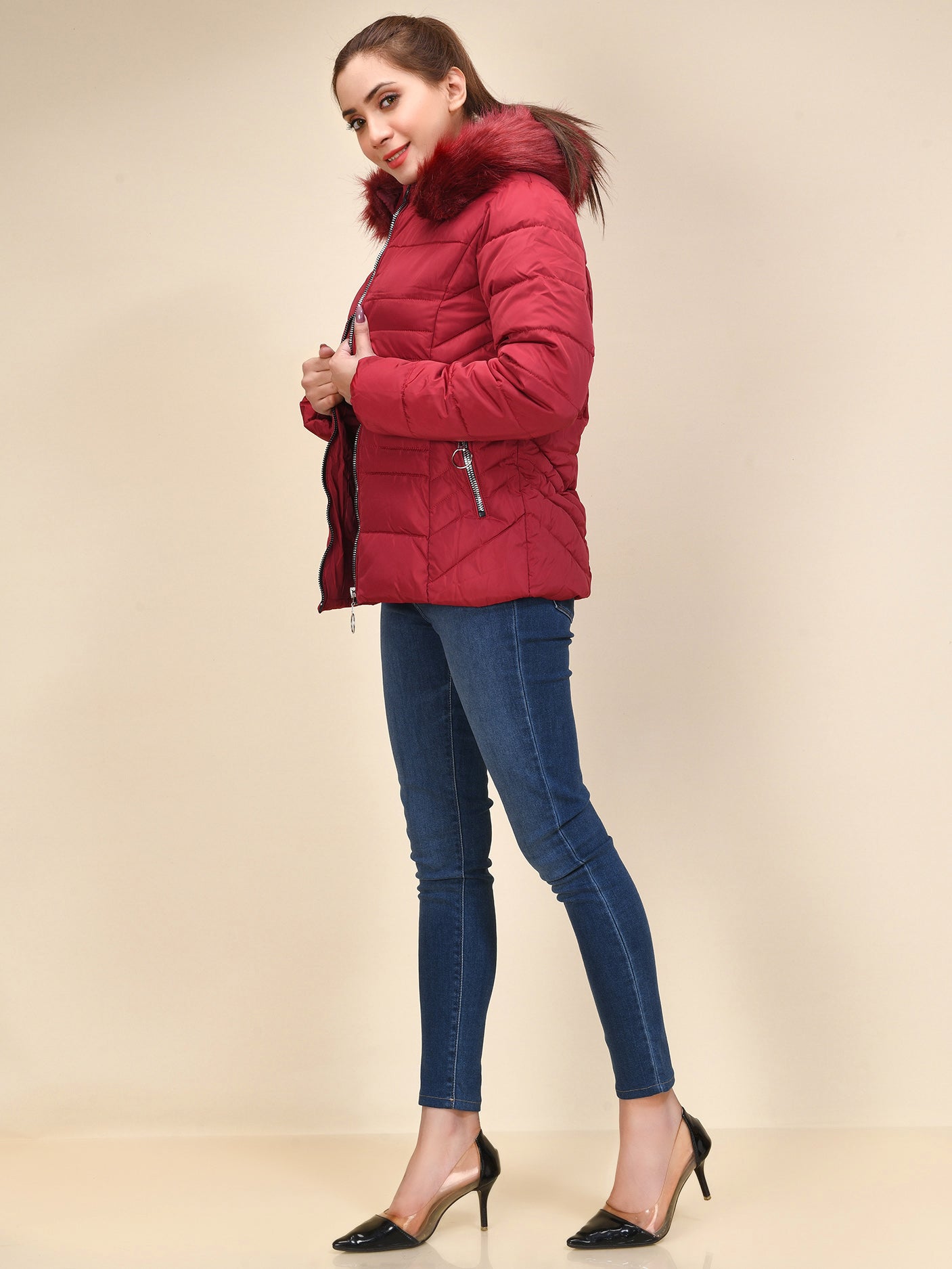 Limelight - Faux Fur Puffer Jacket - Red