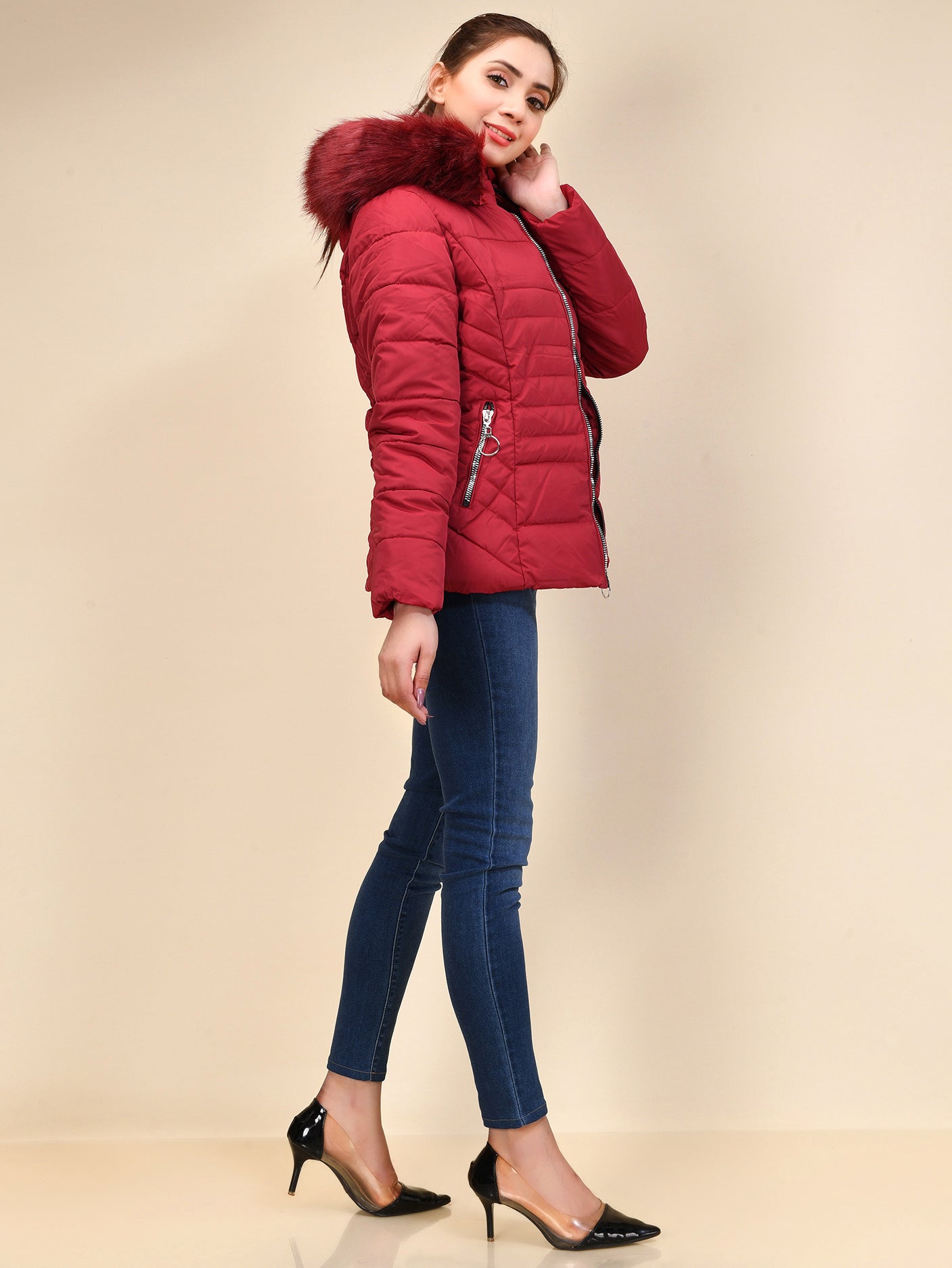 Limelight - Faux Fur Puffer Jacket - Red