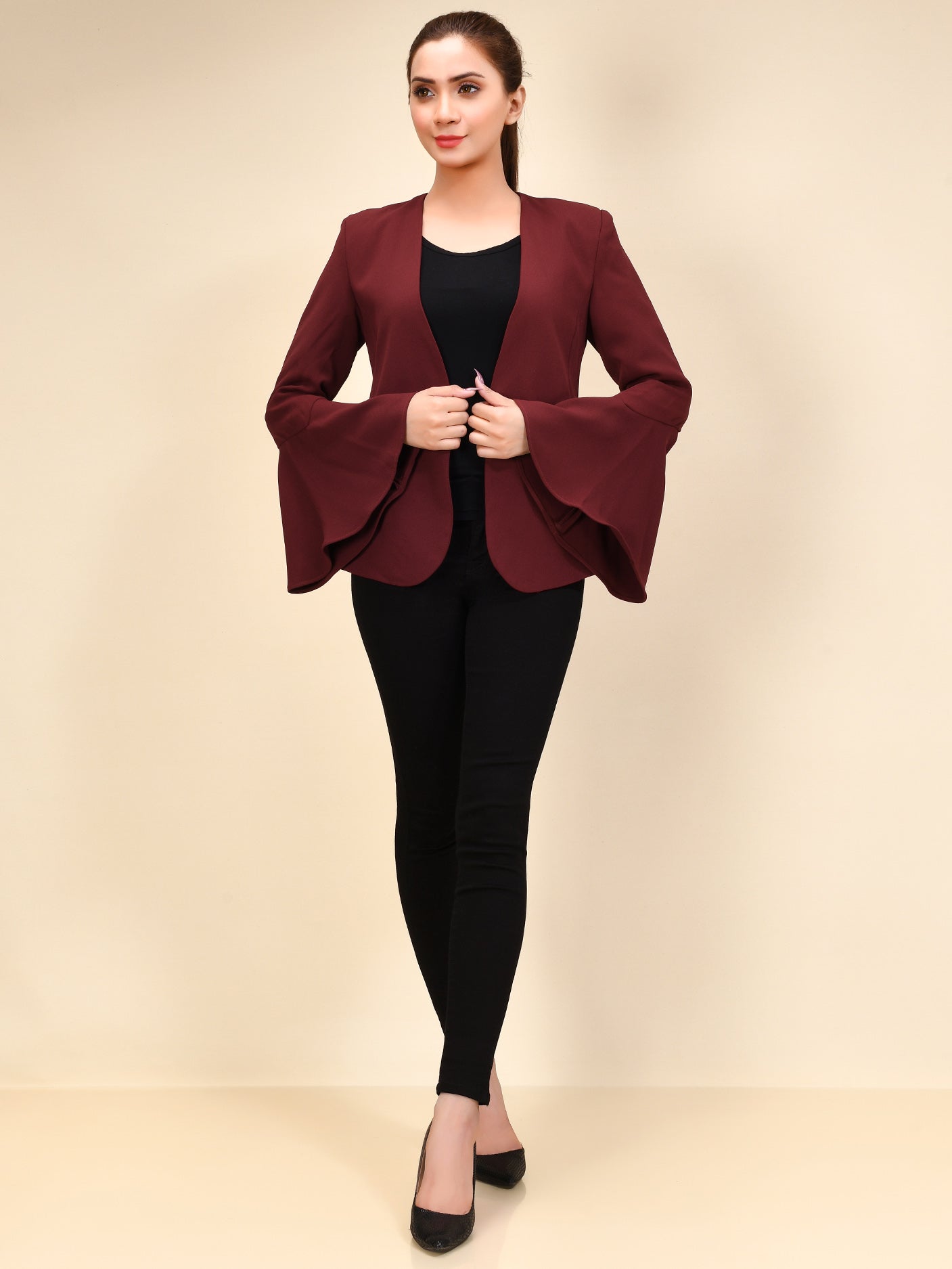 Limelight - Flared Sleeved Coat - Maroon